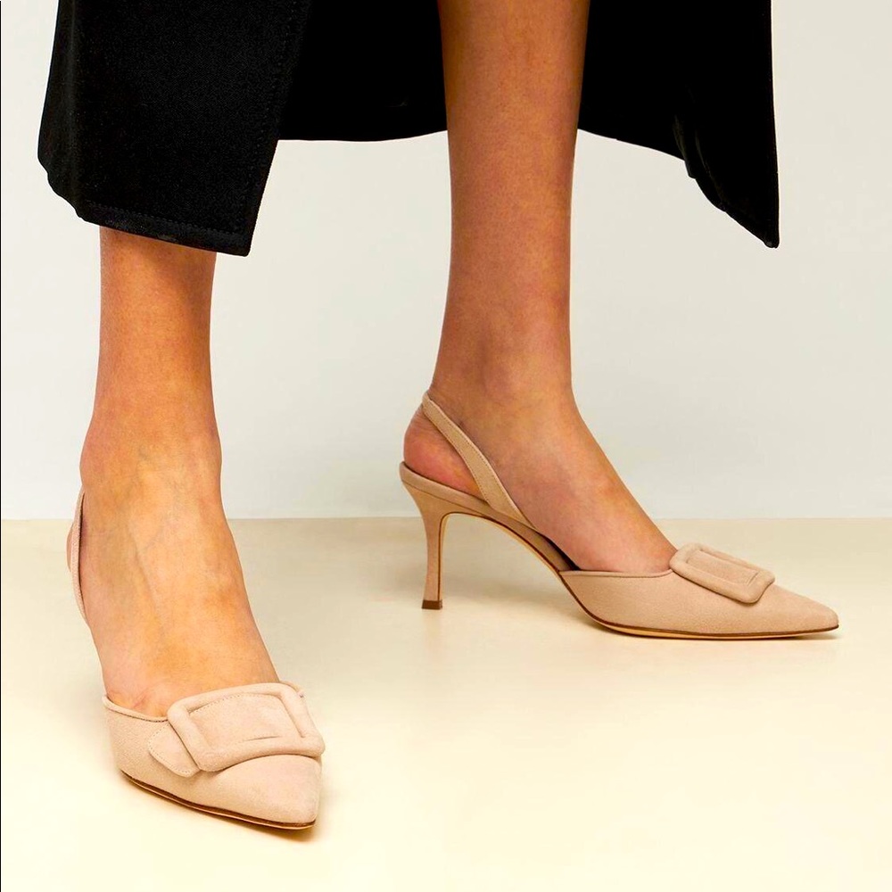 Manolo Blahnik Maysli Mauve Suede Slingback Heel Pump 37.5